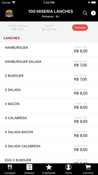 Emulate iPhone app 100 Miséria Lanches - Delivery using MyAndroid