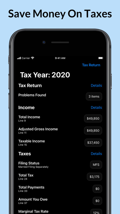 Emulate iPhone app 1040 Tax Planner using MyAndroid