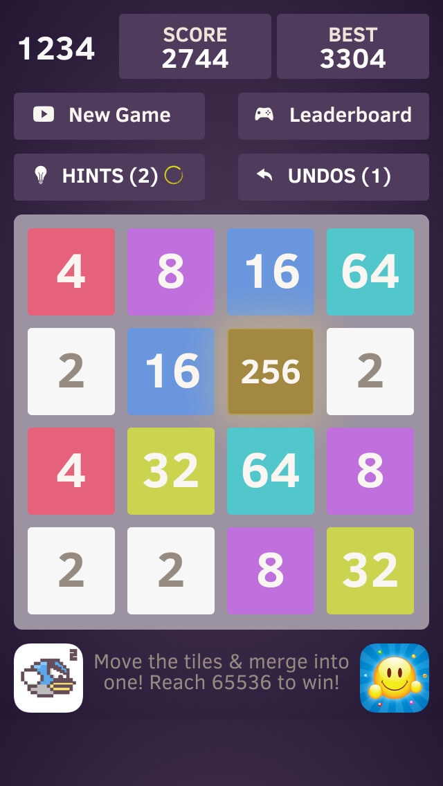 Emulate iPhone app 1234 - Number tiles merge puzzle game free using MyAndroid