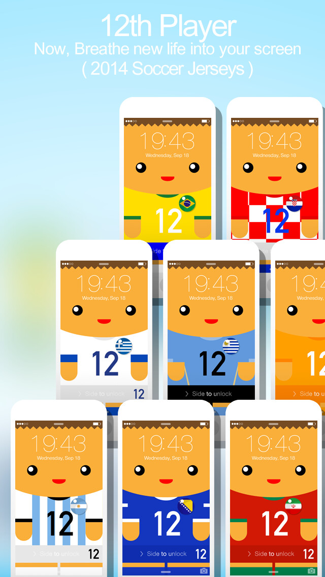 Emulate iPhone app 12th Player ( 2014 Soccer Jerseys : iFaceMaker ) Lite for Lock screen, Call screen, Contacts profile photo, instagram and iOS7 & iPhone using MyAndroid