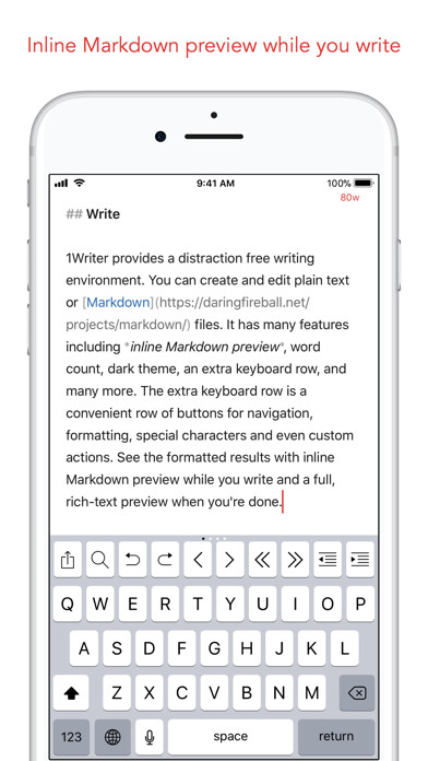Emulate iPhone app 1Writer - Markdown Text Editor using MyAndroid