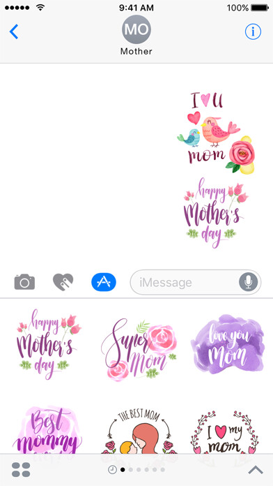 Emulate iPhone app 2017 Mothers Day Stickers using MyAndroid