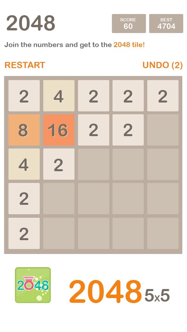 Emulate iPhone app 2048 5x5 using MyAndroid
