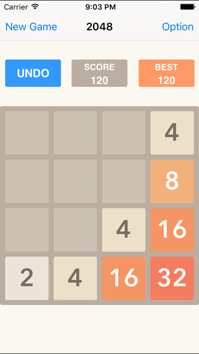 Emulate iPhone app 2048 Undo Number Puzzle Game using MyAndroid