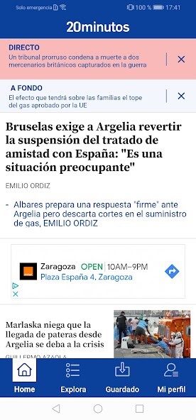 Emulate iPhone app 20minutos Noticias using MyAndroid