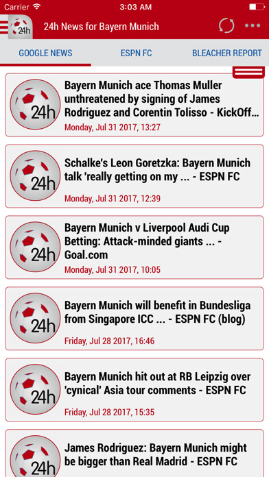 Emulate iPhone app 24h News for Bayern Munich using MyAndroid