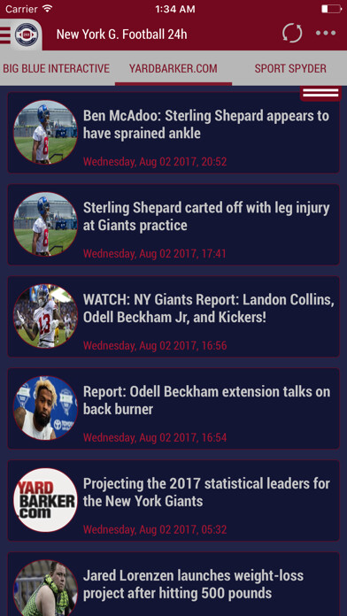Emulate iPhone app 24h News for New York Giants using MyAndroid
