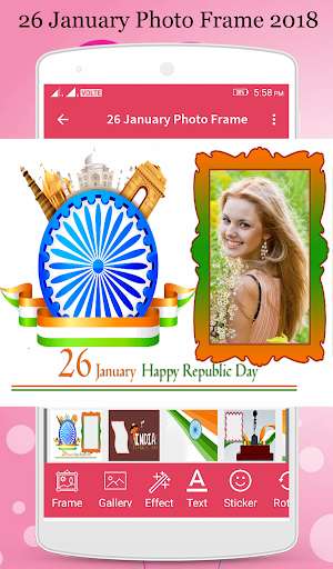 Run android online APK 26 January Photo Frame : RepublicDay Greeting Card from MyAndroid or emulate 26 January Photo Frame : RepublicDay Greeting Card using MyAndroid
