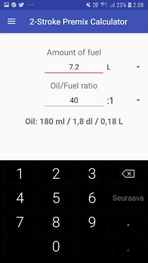 Run android online APK 2-Stroke Premix Calculator from MyAndroid or emulate 2-Stroke Premix Calculator using MyAndroid