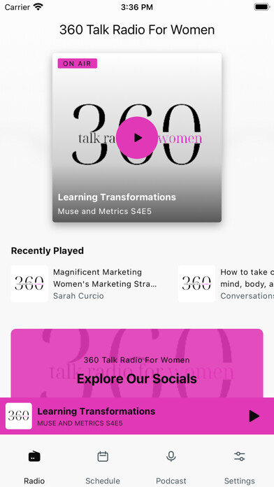 Emulate iPhone app 360 Talk Radio For Women using MyAndroid