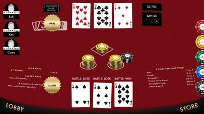 Emulate iPhone app 3 Card War Table Game using MyAndroid