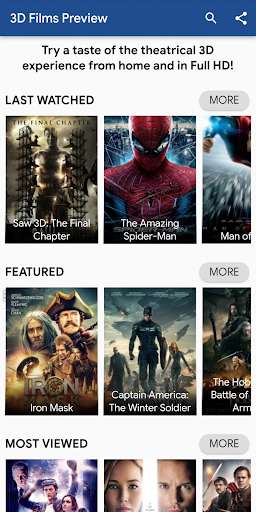 Run android online APK 3D Films Preview from MyAndroid or emulate 3D Films Preview using MyAndroid