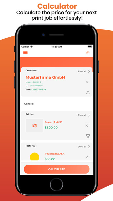 Emulate iPhone app 3D Print Cost Calculator Pro using MyAndroid