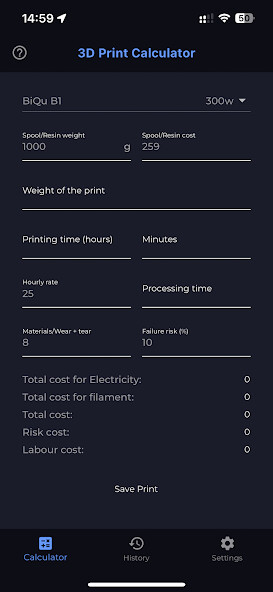 Emulate iPhone app 3D Print Cost Calculator using MyAndroid Emulate iPhone app 3D Print Cost Calculator using MyAndroid