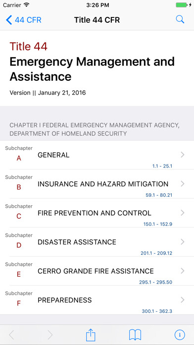Emulate iPhone app 44 CFR - Emergency Management and Assistance (Law) using MyAndroid