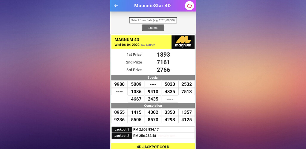 Run android online APK 4D Live Draw Results from MyAndroid or emulate 4D Live Draw Results using MyAndroid