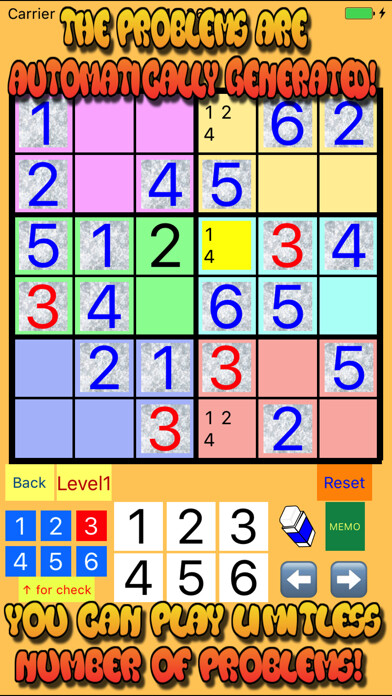 Emulate iPhone app 6x6 & 7x7 & 8x8 SUDOKU from Easy to Difficult using MyAndroid
