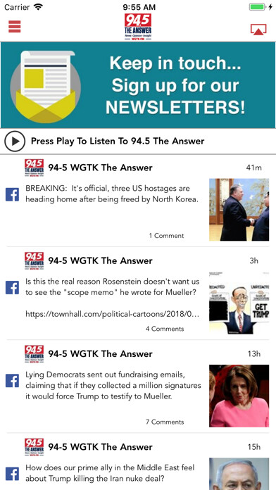 Emulate iPhone app 94.5 WGTK The Answer using MyAndroid