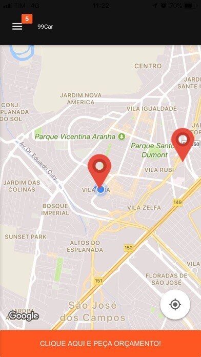 Emulate iPhone app 99Car Cliente using MyAndroid