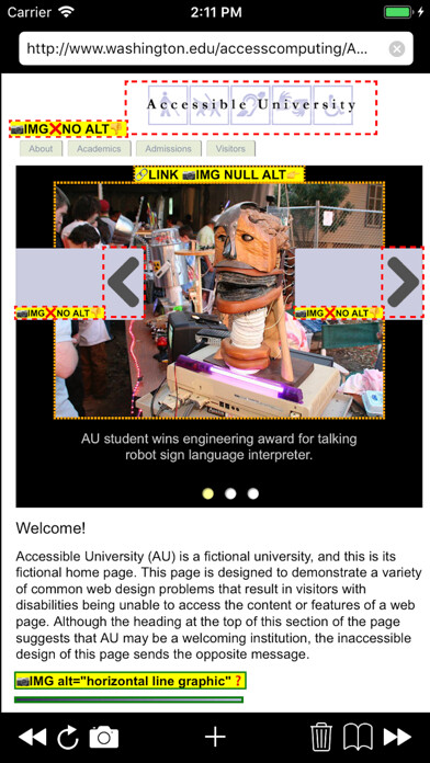 Emulate iPhone app a11yTools - Web Accessibility using MyAndroid
