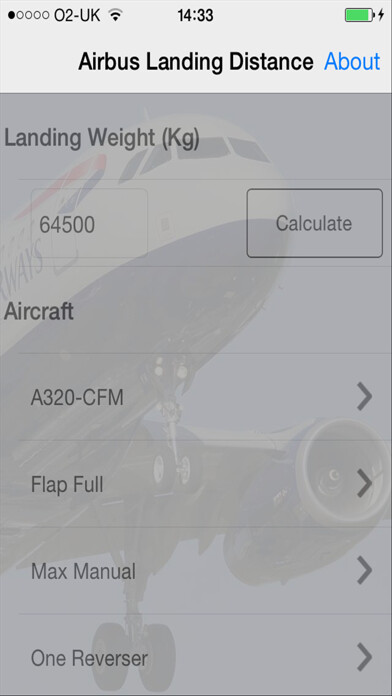 Emulate iPhone app A319/320/321 Landing Dist Calc using MyAndroid