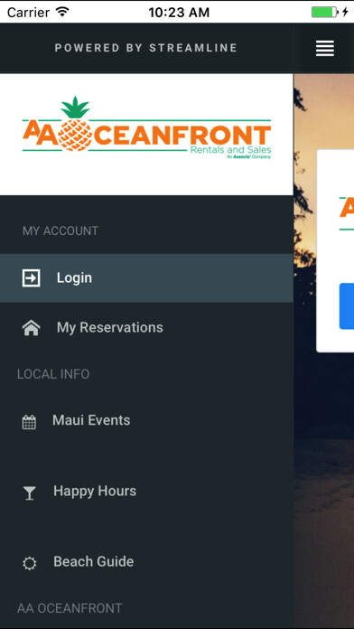 Emulate iPhone app AA Oceanfront Vacation Guide using MyAndroid