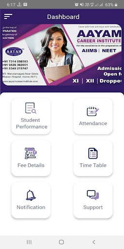 Run android online APK Aayam Career Institute - Parents App from MyAndroid or emulate Aayam Career Institute - Parents App using MyAndroid