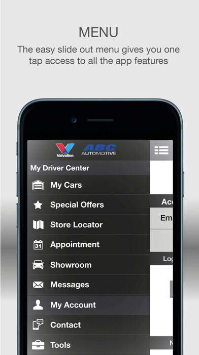 Emulate iPhone app ABC Automotive with Valvoline using MyAndroid
