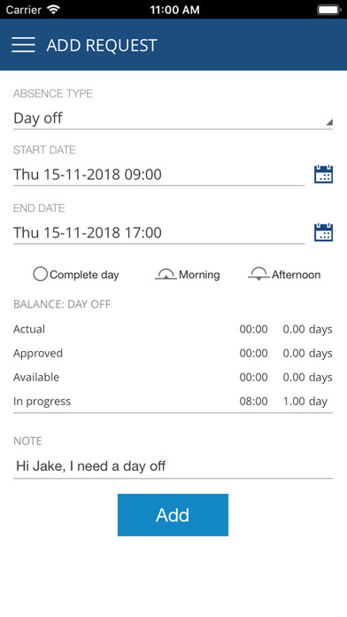 Emulate iPhone app Absence Planner using MyAndroid