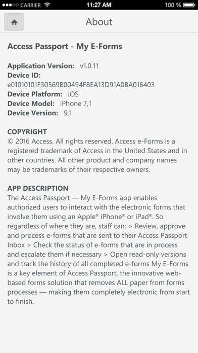 Emulate iPhone app Access Passport - My Forms using MyAndroid