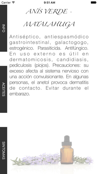 Emulate iPhone app Aceites Esenciales - Aromaterapia using MyAndroid