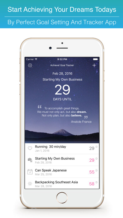 Emulate iPhone app Achieve! Motivational Wallpapers GTD & Date-line Goal Tracker Free using MyAndroid