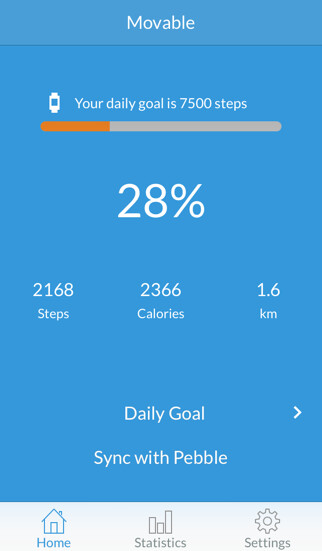 Emulate iPhone app Activity Tracker - Movable for Pebble Wrist Watch, Count Steps, Distance, Calories, & Walking using MyAndroid