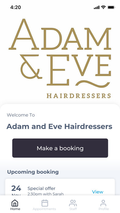 Emulate iPhone app Adam and Eve Hairdressers using MyAndroid