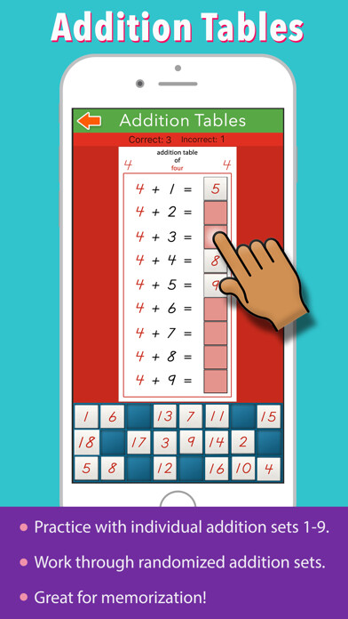 Emulate iPhone app Addition Tables - Montessori using MyAndroid