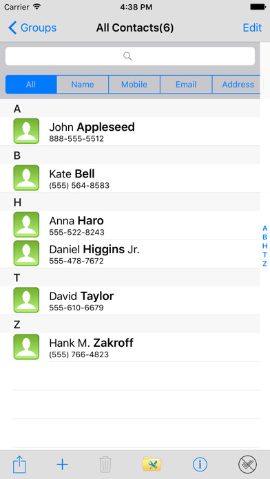 Emulate iPhone app Address List using MyAndroid