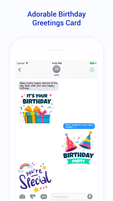 Emulate iPhone app Adorable Birthday  Stickers using MyAndroid