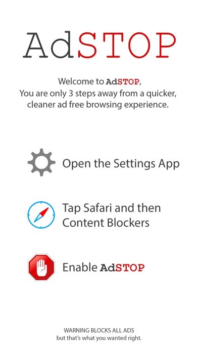 Emulate iPhone app AdSTOP - Ad Blocker using MyAndroid
