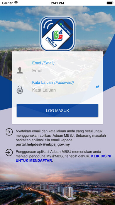 Emulate iPhone app Aduan MBSJ using MyAndroid