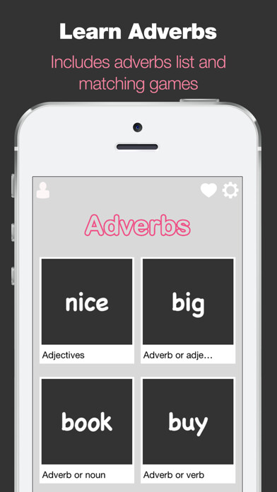 Emulate iPhone app Adverbs - Great Games and Exercises for Learning English Vocabulary by Example using MyAndroid