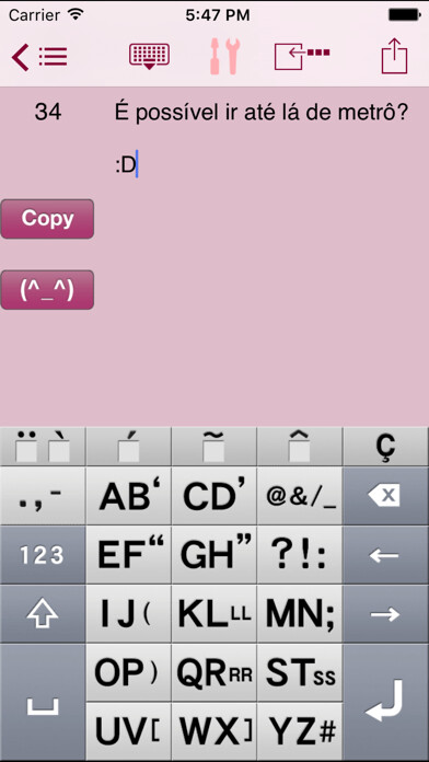 Emulate iPhone app AEI Keyboard Note Portuguese using MyAndroid