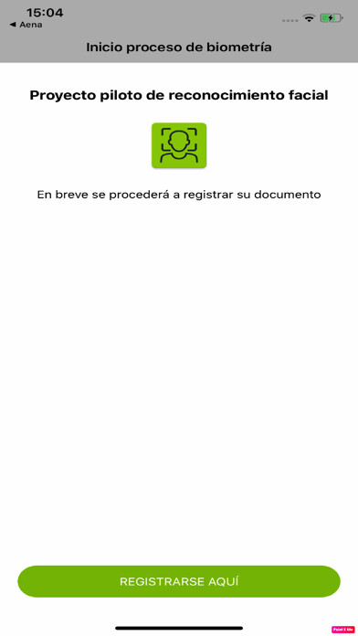 Emulate iPhone app Aena. Registro biométrico using MyAndroid