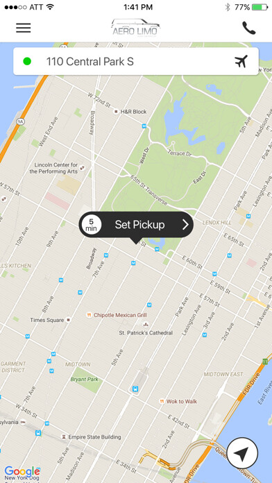 Emulate iPhone app Aero Limo NYC using MyAndroid