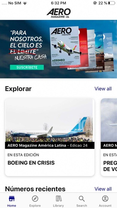 Emulate iPhone app AERO Magazine America Latina using MyAndroid