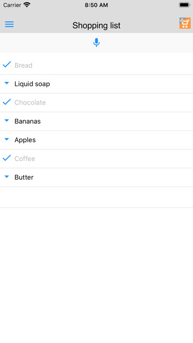 Emulate iPhone app AE Shopping list using MyAndroid