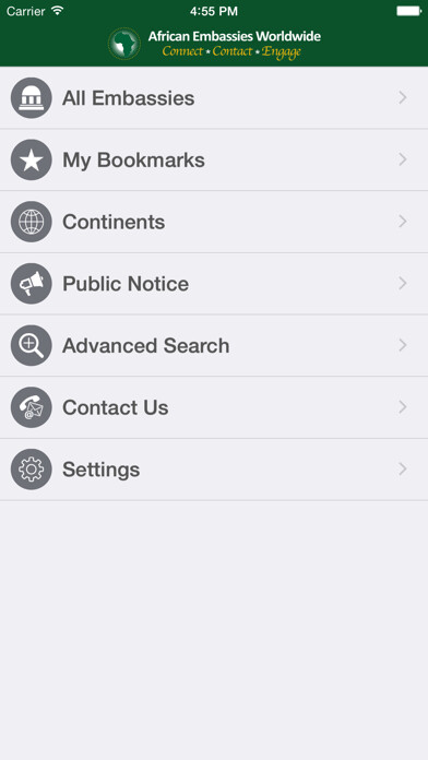 Emulate iPhone app AEW - African Embassies Worldwide using MyAndroid