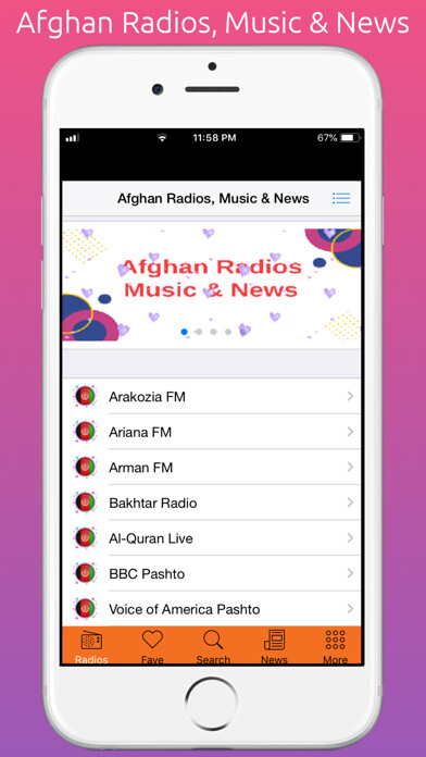 Emulate iPhone app Afghani Radios, Music & News using MyAndroid
