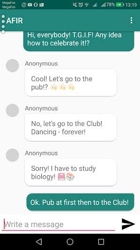 Run android online APK AFIR - anonymous offline chat (messenger). from MyAndroid or emulate AFIR - anonymous offline chat (messenger). using MyAndroid