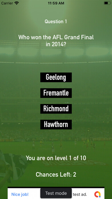 Emulate iPhone app AFL Footy Quiz using MyAndroid Emulate iPhone app AFL Footy Quiz using MyAndroid