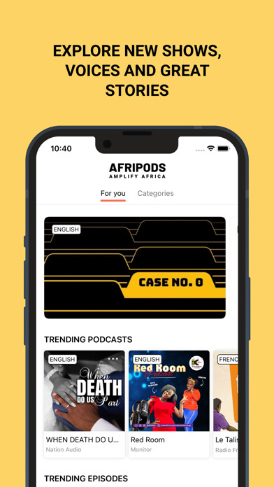 Emulate iPhone app Afripods - African Podcasts using MyAndroid